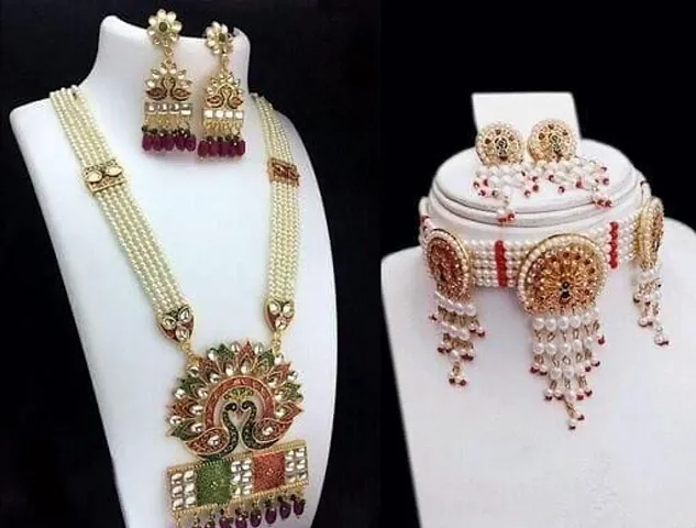 VISAMART JEWEL Alloy Gold-plated Multicolor Jewellery Set (Pack of 2) (RanniHaar-1-WithchokaerSet-No1)