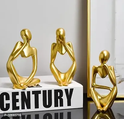 24K Gold Ceramic Thinker Statue Set of 3-thumb0