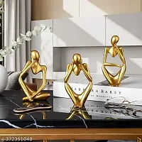 24K Gold Ceramic Thinker Statue Set of 3-thumb1