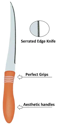 Kitchen Knife, Stainless Steel Multipurpose Table Knife for Dining and Vegetable Chopping, Serrated Edge, 12 cm, Orange (Pack of 2)-thumb2