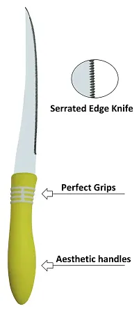 Kitchen Knife, Stainless Steel Multipurpose Table Knife for Dining and Vegetable Chopping, Serrated Edge, 12 cm, Yellow (Pack of 2)-thumb2