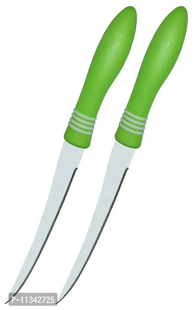 ATARC Kitchen Knife, Stainless Steel Multipurpose Table Knife for Vegetable Chopping, Serrated Edge, 12 cm, Green (Pack of 2)-thumb0