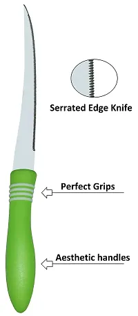 ATARC Kitchen Knife, Stainless Steel Multipurpose Table Knife for Vegetable Chopping, Serrated Edge, 12 cm, Green (Pack of 2)-thumb2