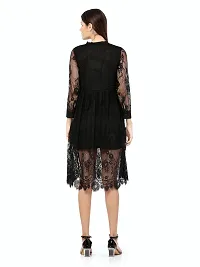 Stylemyth Women Georgette Fit and Flare Embroidered Black Short Western Dress-thumb1