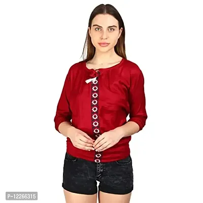 Clothvilla Women's/Ladies/Female/Girl Maroon 3/4 Sleeve Round Neck Solid Top-thumb0