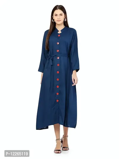 stylemyth - fashion point Women Rayon Solid Casual Blue Flared Kurta