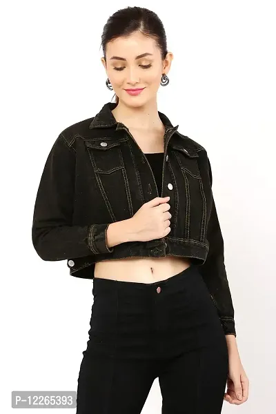 stylemyth Black Denim Jacket Fit for Women Size jly05-thumb0