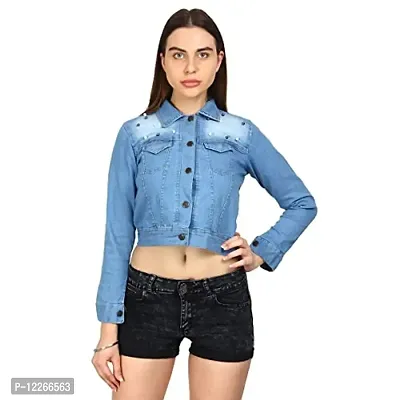 Clothvilla Women's/Ladies/Female/Girl Blue Long Sleeves Denim Crop Top-thumb0