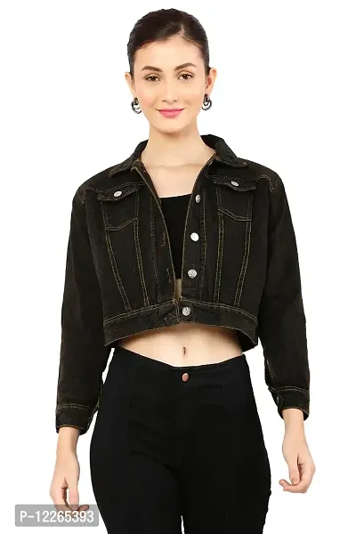 stylemyth Black Denim Jacket Fit for Women Size jly05-thumb2