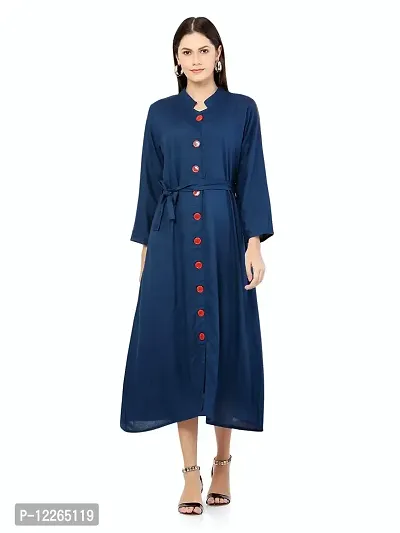 stylemyth - fashion point Women Rayon Solid Casual Blue Flared Kurta-thumb3