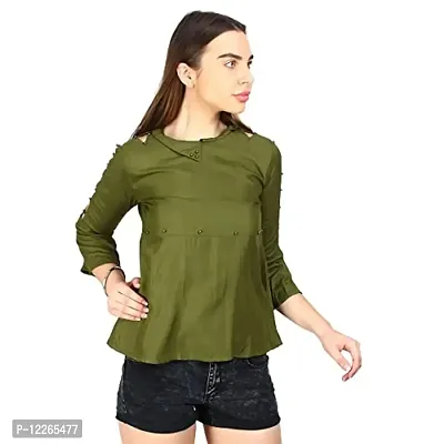 Clothvilla Women's/Ladies/Female/Girl Green 3/4 Sleeve Collar Neck Solid Top-thumb0