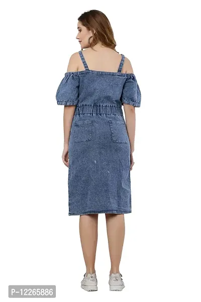 stylemyth - fashion point Women/Girls Denim Light Blue Solid Casual Dress (mye019)-thumb2