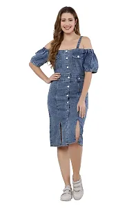 stylemyth - fashion point Women/Girls Denim Light Blue Solid Casual Dress (mye019)-thumb2