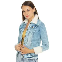 Stylemyth Girls Full Sleeves Short Solid Blue Denim jacket-thumb2