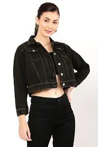 stylemyth Black Denim Jacket Fit for Women Size jly05-thumb3