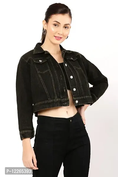 stylemyth Black Denim Jacket Fit for Women Size jly05-thumb4