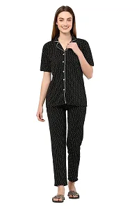 Stylemyth Women Hosiery Polka Print Black Top and Paijama Night Dress-thumb1