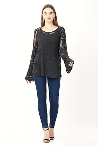 stylemyth - fashion point Women/Girls Net Black Solid Casual Western Top (mye17-L)-thumb2