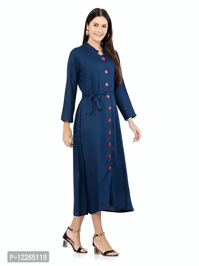 stylemyth - fashion point Women Rayon Solid Casual Blue Flared Kurta-thumb5