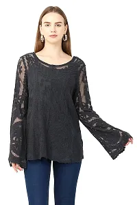 stylemyth - fashion point Women/Girls Net Black Solid Casual Western Top (mye17-L)-thumb1