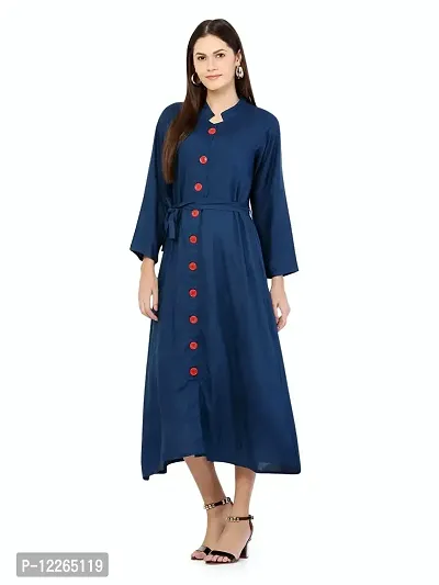 stylemyth - fashion point Women Rayon Solid Casual Blue Flared Kurta-thumb4