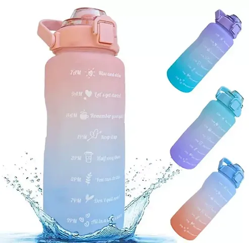 Grofilo 2 litre Plastic Water Bottle with Straw Motivational Water Bottle With Time Markings Shaker with Portable Wide Mouth,Travel Bottle- BPA Free (Gradient Color) - Multicolor