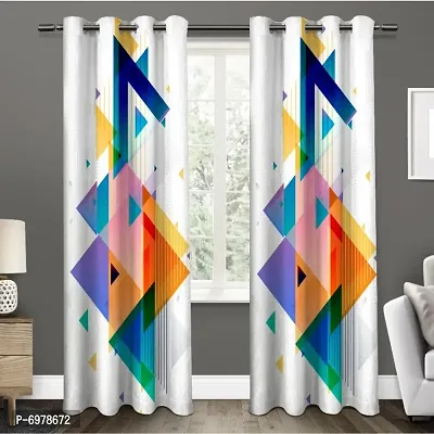 Multi Color Tringle Design 3D Digital Printed Polyester Eyelet Curtain Piece of 2, 4 x 7 feet / 48 x 84 inch-thumb0