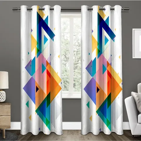Multi Color Tringle Design 3D Digital Printed Polyester Eyelet Curtain Piece of 2, 4 x 7 feet / 48 x 84 inch