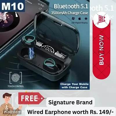 M10 Earbuds/TWS/buds 5.1 Earbuds with 280H Playtime, Bluetooth Headset || M10 TWS Earbuds with High Battery Backup Powerbank  Noise Cancelling Feature || Free Signature  Wired Earphone-thumb0