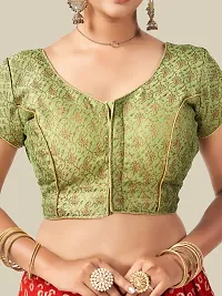 Stylish Fancy Brocade V-Neck Jacquard Mehndi Green Short Sleeve Blouse For Women-thumb4