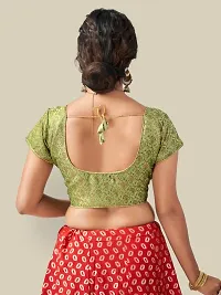 Stylish Fancy Brocade V-Neck Jacquard Mehndi Green Short Sleeve Blouse For Women-thumb3