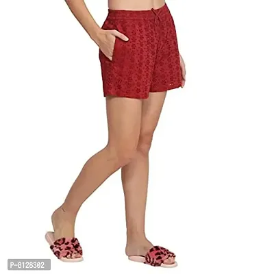 Solid Cotton Shorts For Women | Women Cotton Schiffli Shorts | Nicker For Women | Regular Fit | Loose Fit | Elastic Waist| Shorts with Adjustable Drawstring | Women Shorts For Yoga | GYM | Jogging | Night Wear | Active Wear | Shorts With Pockets_ Pink-thumb4