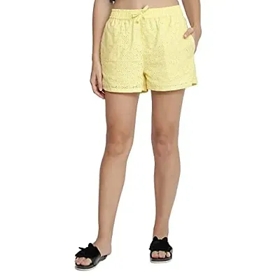 Solid Cotton Shorts For Women | Women Cotton Schiffli Shorts | Nicker For Women | Regular Fit | Loose Fit | Elastic Waist| Shorts with Adjustable Drawstring | Women Shorts For Yoga | GYM | Jogging | Night Wear | Active Wear | Shorts With Pockets