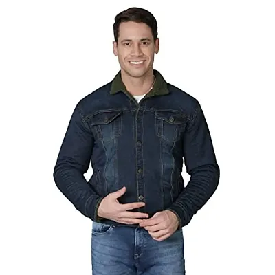 Men's Winter Wear Faux Fur Denim Jacket | Latest Stylish Denim Jacket For Men | Full Sleeve Faux Fur Lined Warm Jacket_ Blue