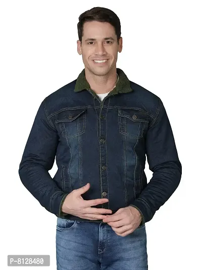 Men's Winter Wear Faux Fur Denim Jacket | Latest Stylish Denim Jacket For Men | Full Sleeve Faux Fur Lined Warm Jacket_ Blue-thumb0