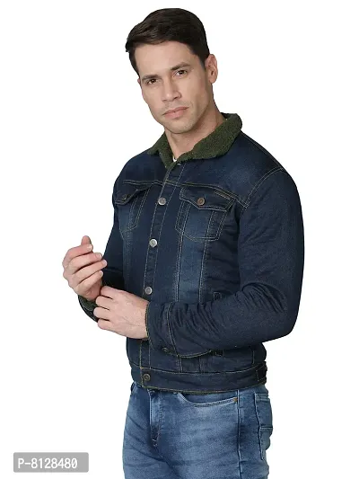 Men's Winter Wear Faux Fur Denim Jacket | Latest Stylish Denim Jacket For Men | Full Sleeve Faux Fur Lined Warm Jacket_ Blue-thumb5