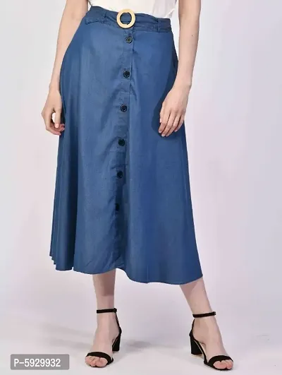 Trendy Blue Solid Denim A-LINE Knee-Length Skirt-thumb0