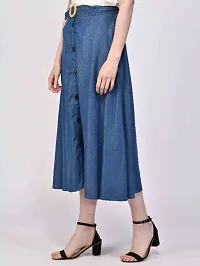 Trendy Blue Solid Denim A-LINE Knee-Length Skirt-thumb1