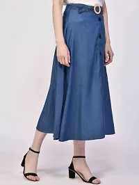 Trendy Blue Solid Denim A-LINE Knee-Length Skirt-thumb2