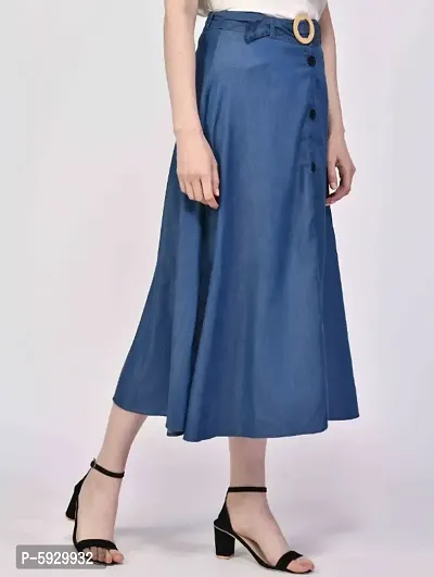 Trendy Blue Solid Denim A-LINE Knee-Length Skirt-thumb3