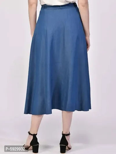 Trendy Blue Solid Denim A-LINE Knee-Length Skirt-thumb4
