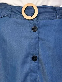 Trendy Blue Solid Denim A-LINE Knee-Length Skirt-thumb4