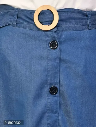 Trendy Blue Solid Denim A-LINE Knee-Length Skirt-thumb5
