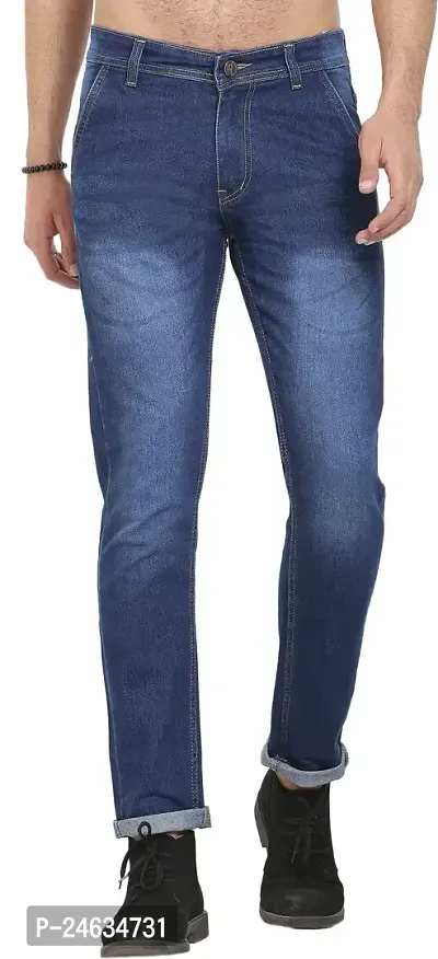 Reliable Blue Denim Solid Mid-Rise Jeans For Men-thumb0