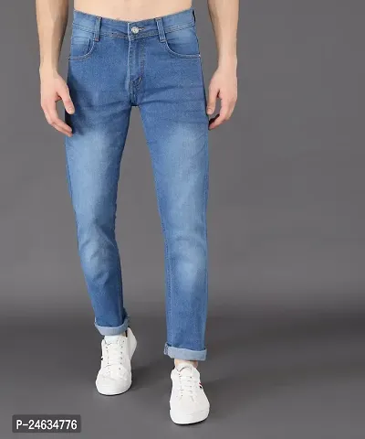 Reliable Blue Denim Solid Mid-Rise Jeans For Men-thumb0