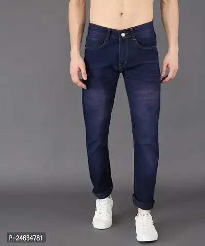 Reliable Blue Denim Solid Mid-Rise Jeans For Men