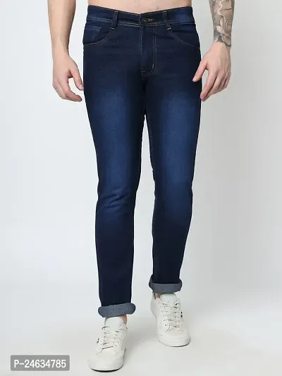 Reliable Blue Denim Solid Mid-Rise Jeans For Men