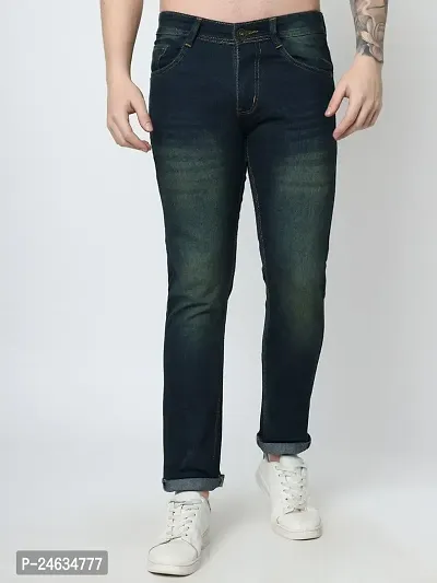 Reliable Blue Denim Solid Mid-Rise Jeans For Men