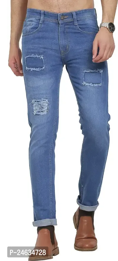 Reliable Blue Denim Solid Mid-Rise Jeans For Men-thumb0