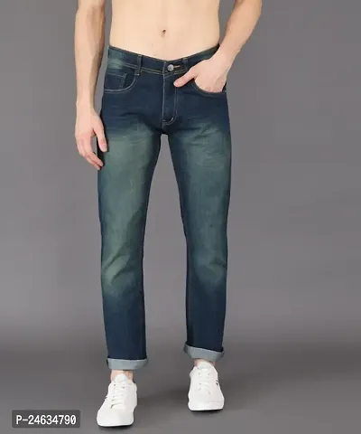 Reliable Blue Denim Solid Mid-Rise Jeans For Men